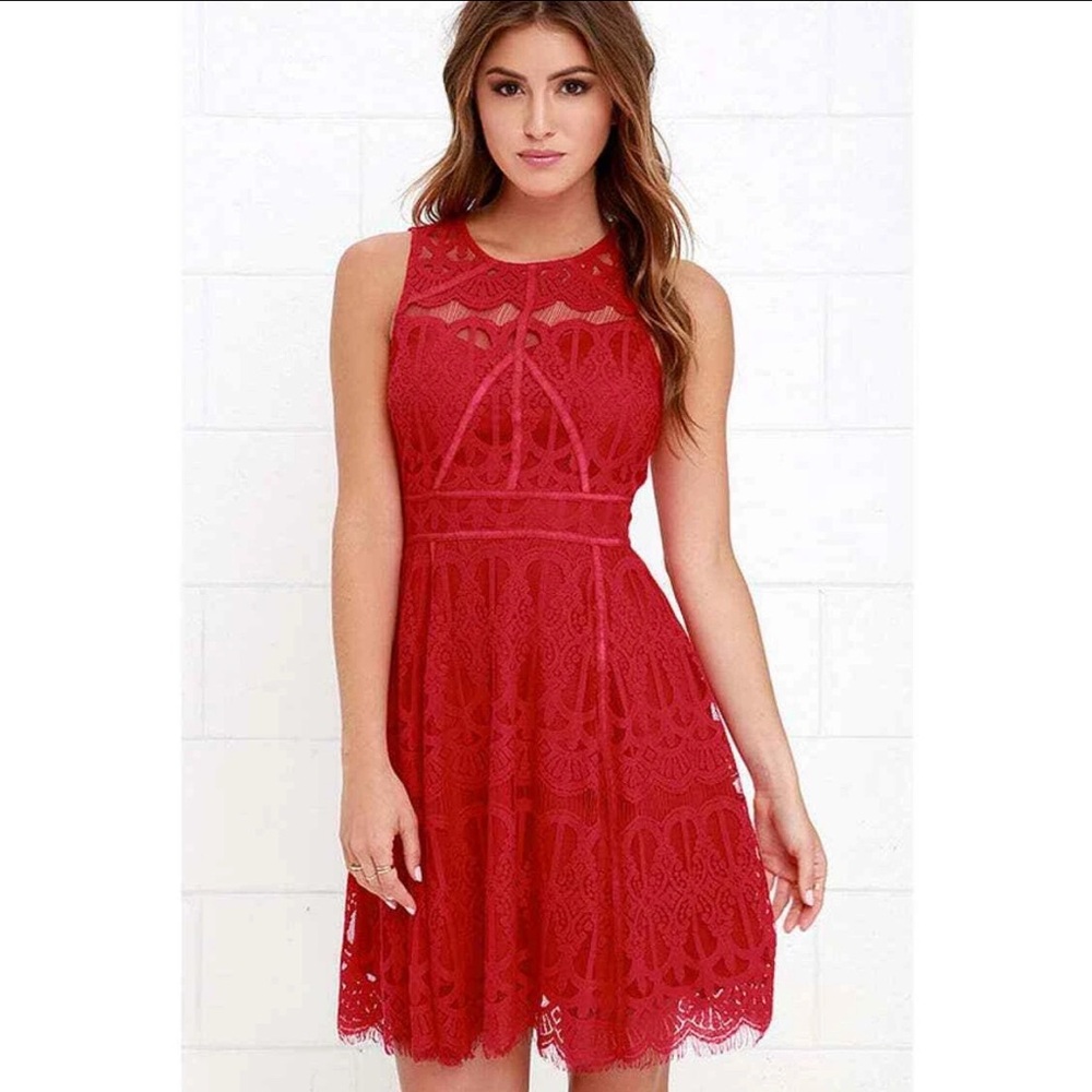 Adelyn Rae On the Up and Up Red Lace Mini Dress Women's Size Small